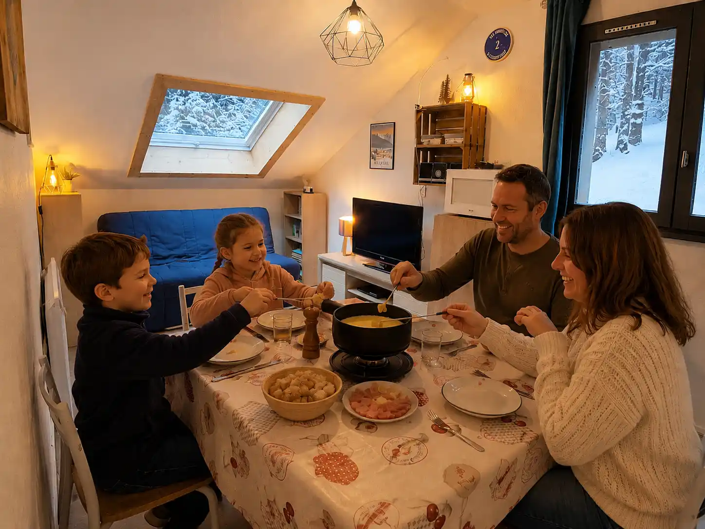 Séjour lumineux appartement famille Bolquère lisière forêt